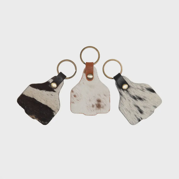 Hide Cattle Tag Key Ring