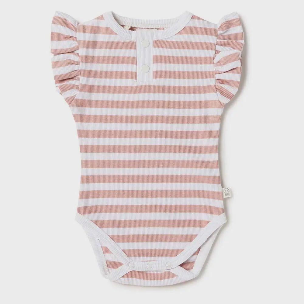 Rose Milk Stripe Short Sleeve Organic Bodysuit