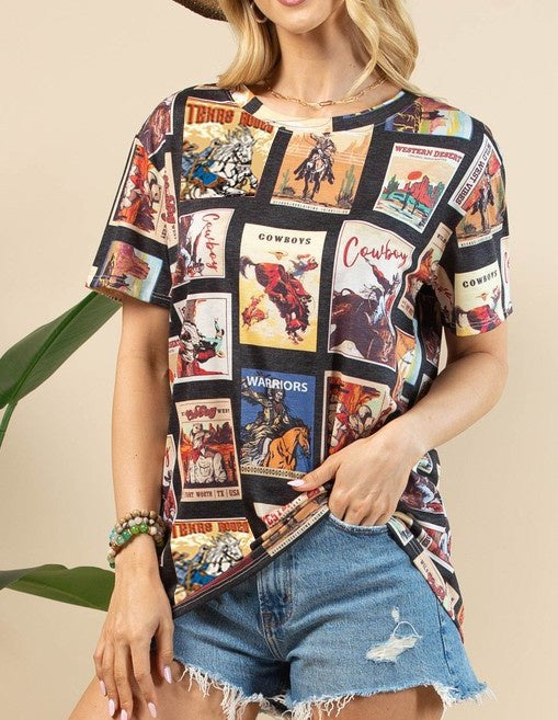 RIO Vintage Western Print Short Sleeve T-Shirt