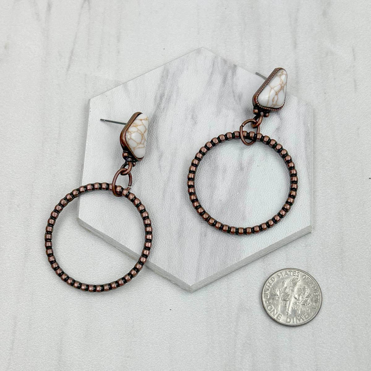 Copper Metal Circle Stone Earrings