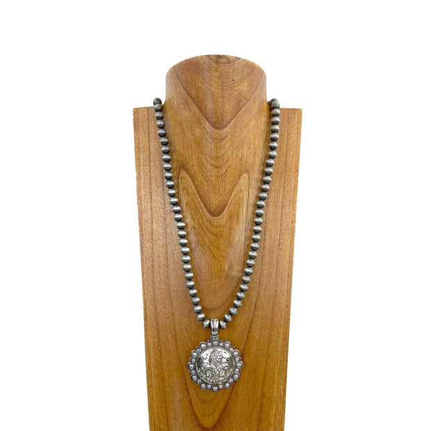 33" Silver Navajo pearl Pendant Necklace