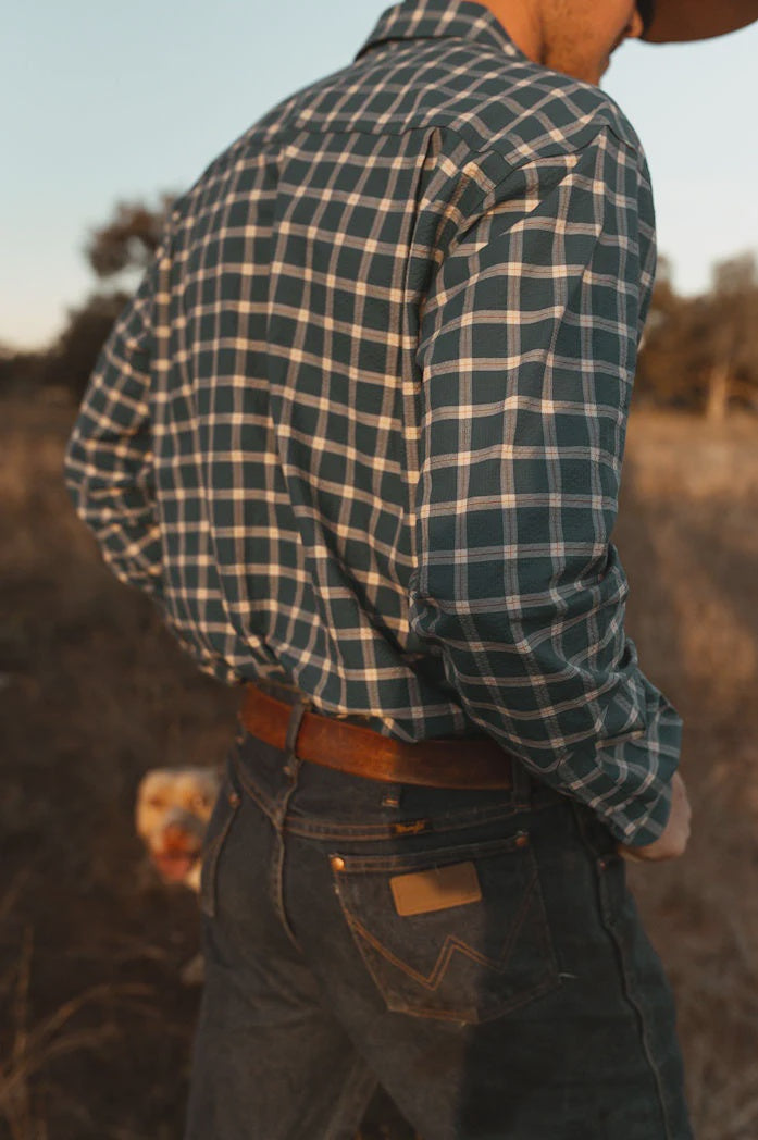 Mens Half Button Shirt - NAVY CHECK