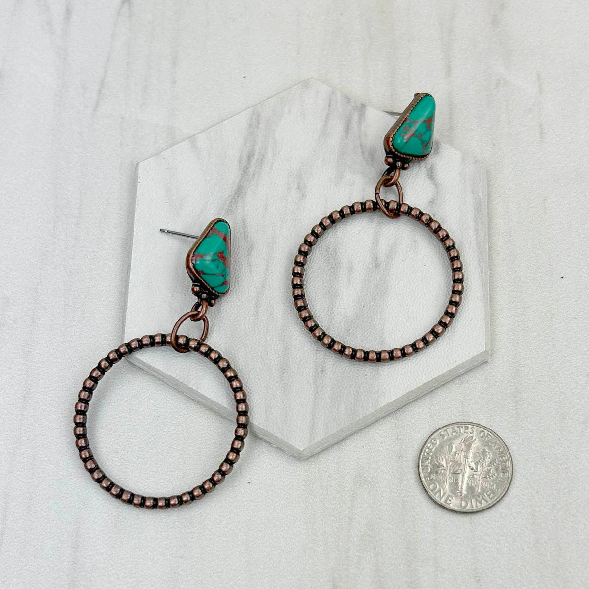 Copper Metal Circle Stone Earrings