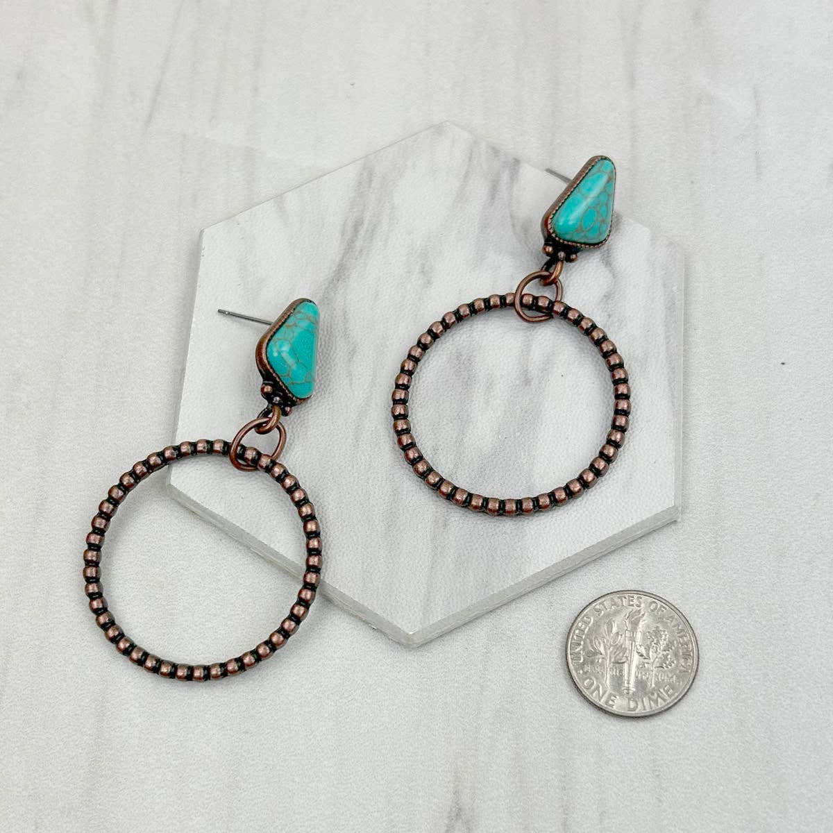 Copper Metal Circle Stone Earrings