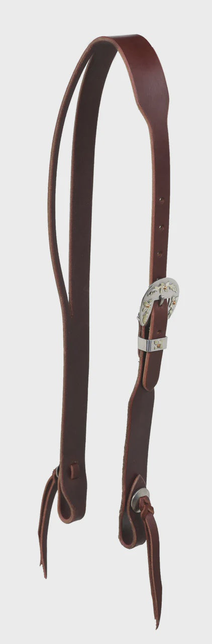 Berlin Split Ear Headstall Latigo w/ Floral Buckle