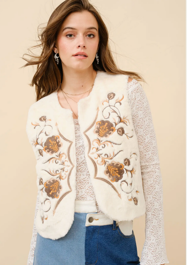 Western Embroidered Fur Vest