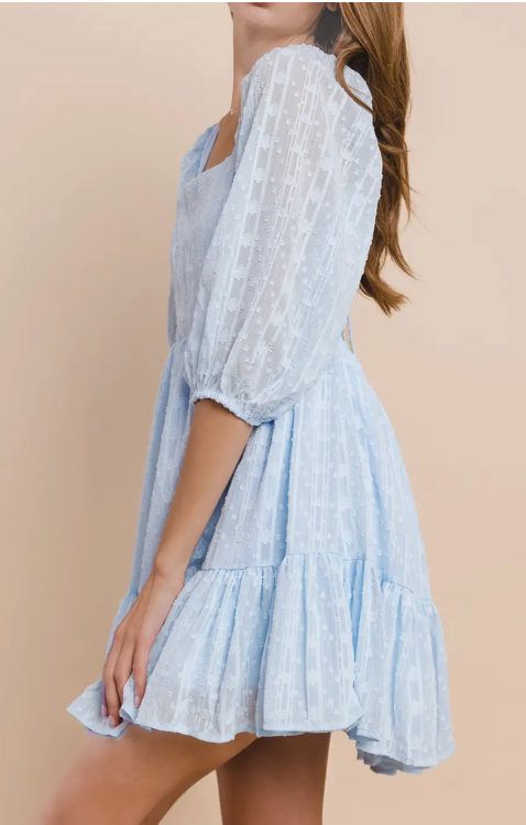 A-Line Babydoll Dress W/Back Ties Blue