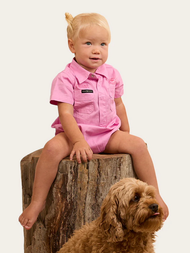 Ringers Babies SS Work Shirt Romper - PINK