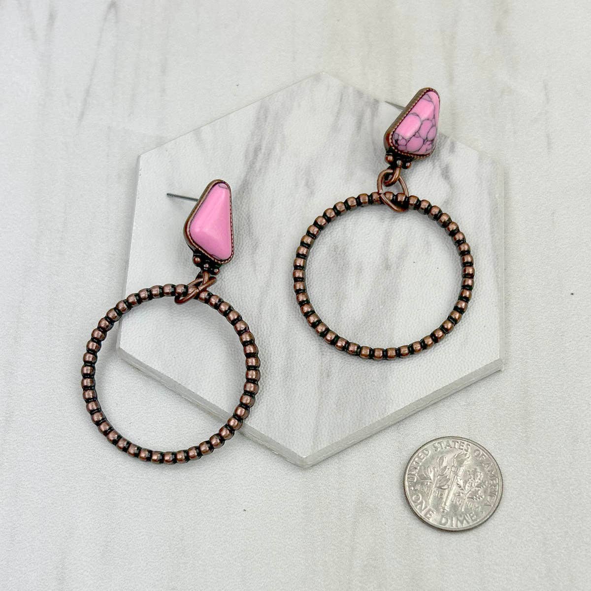 Copper Metal Circle Stone Earrings