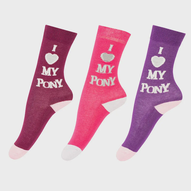 Tuffrider Children's I Love My Pony 3 Pack Socks