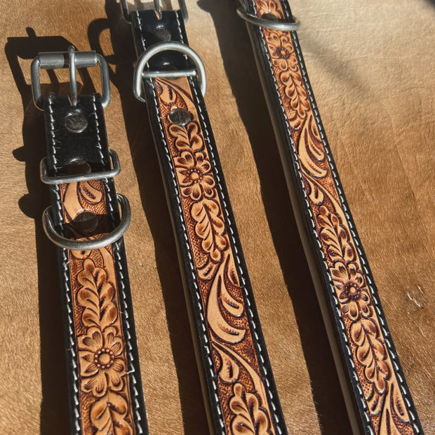 Tooled Leather Western Leather Padded Dog Collar