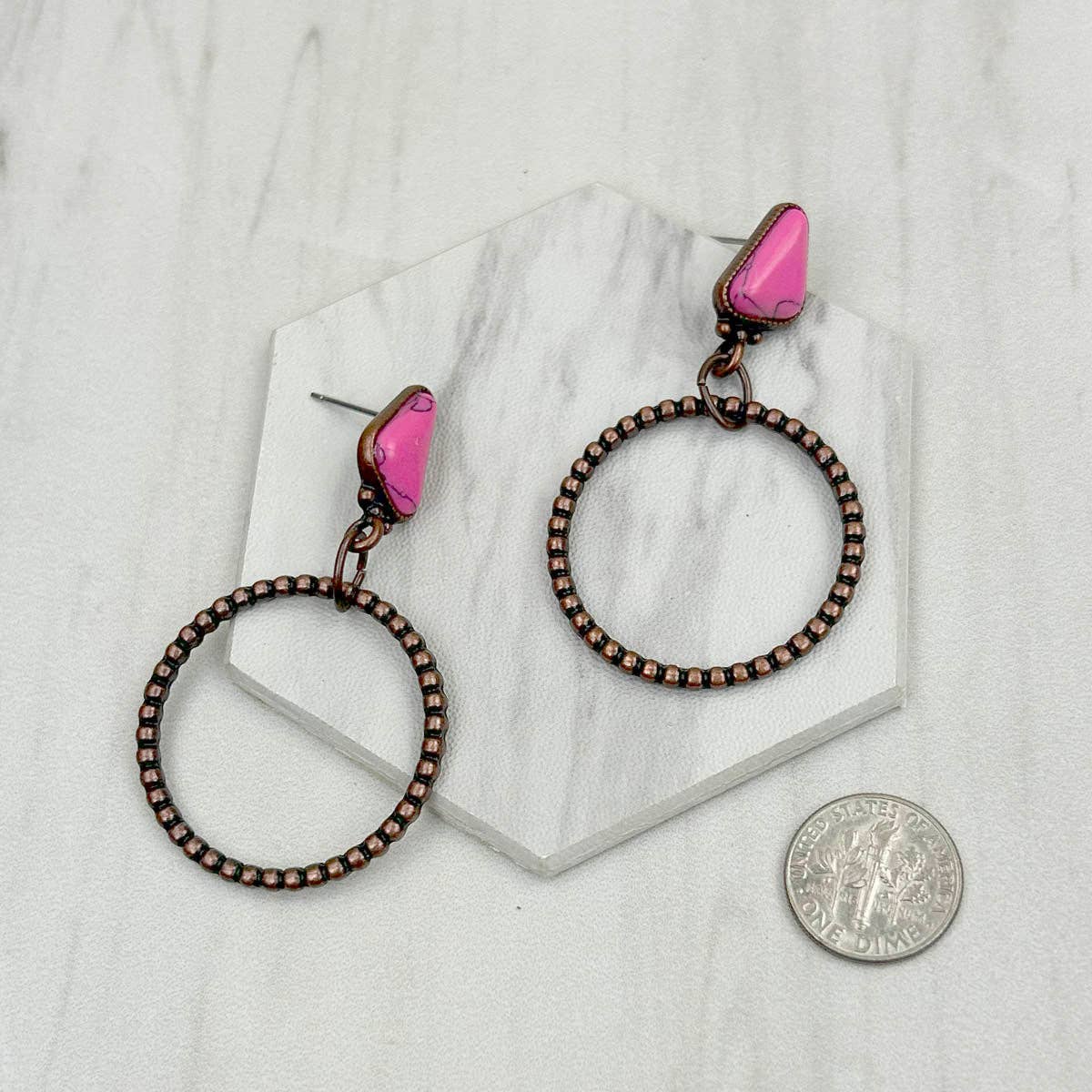 Copper Metal Circle Stone Earrings