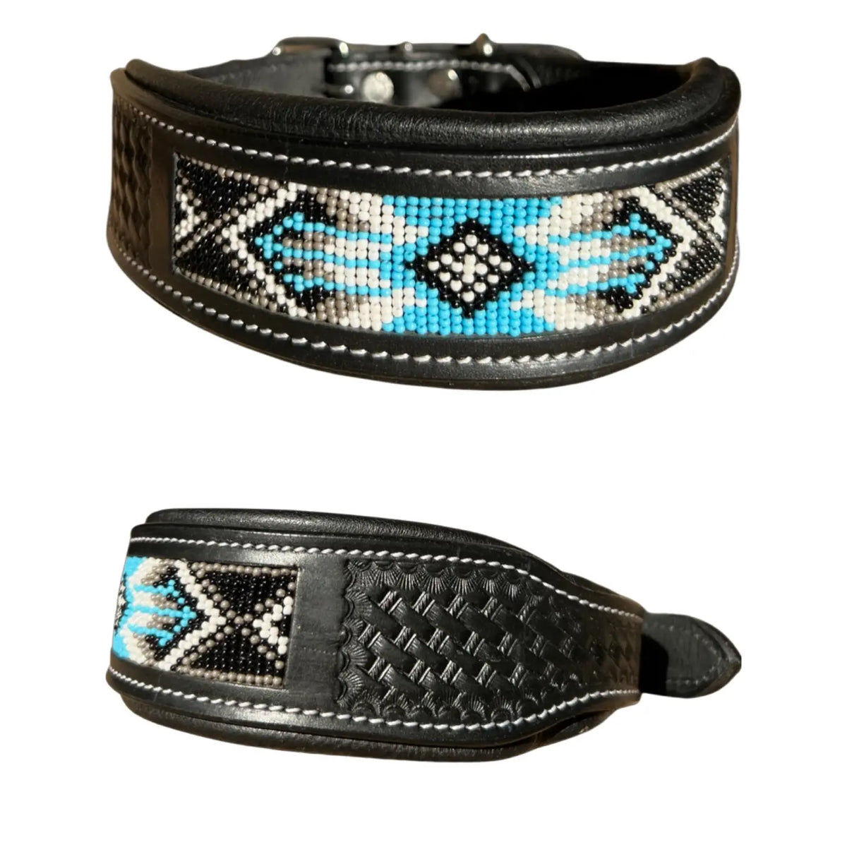 Black Basket Stamped Western Leather Dog Collar