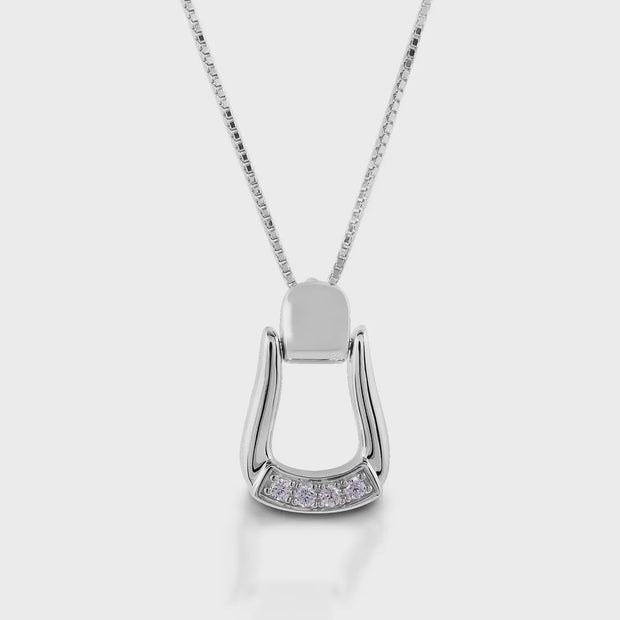 Sterling Silver Pendant Saddle Stirrup Necklace Cz