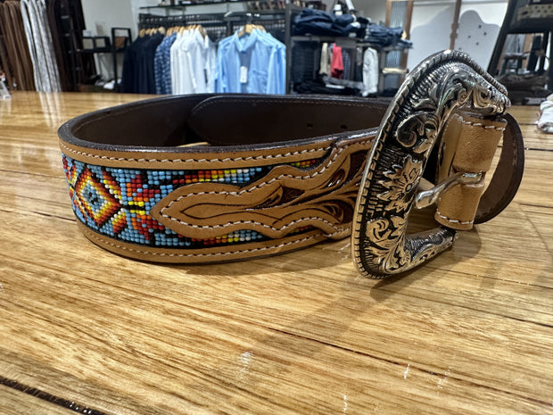 Unisex Beaded Carved Western Belt